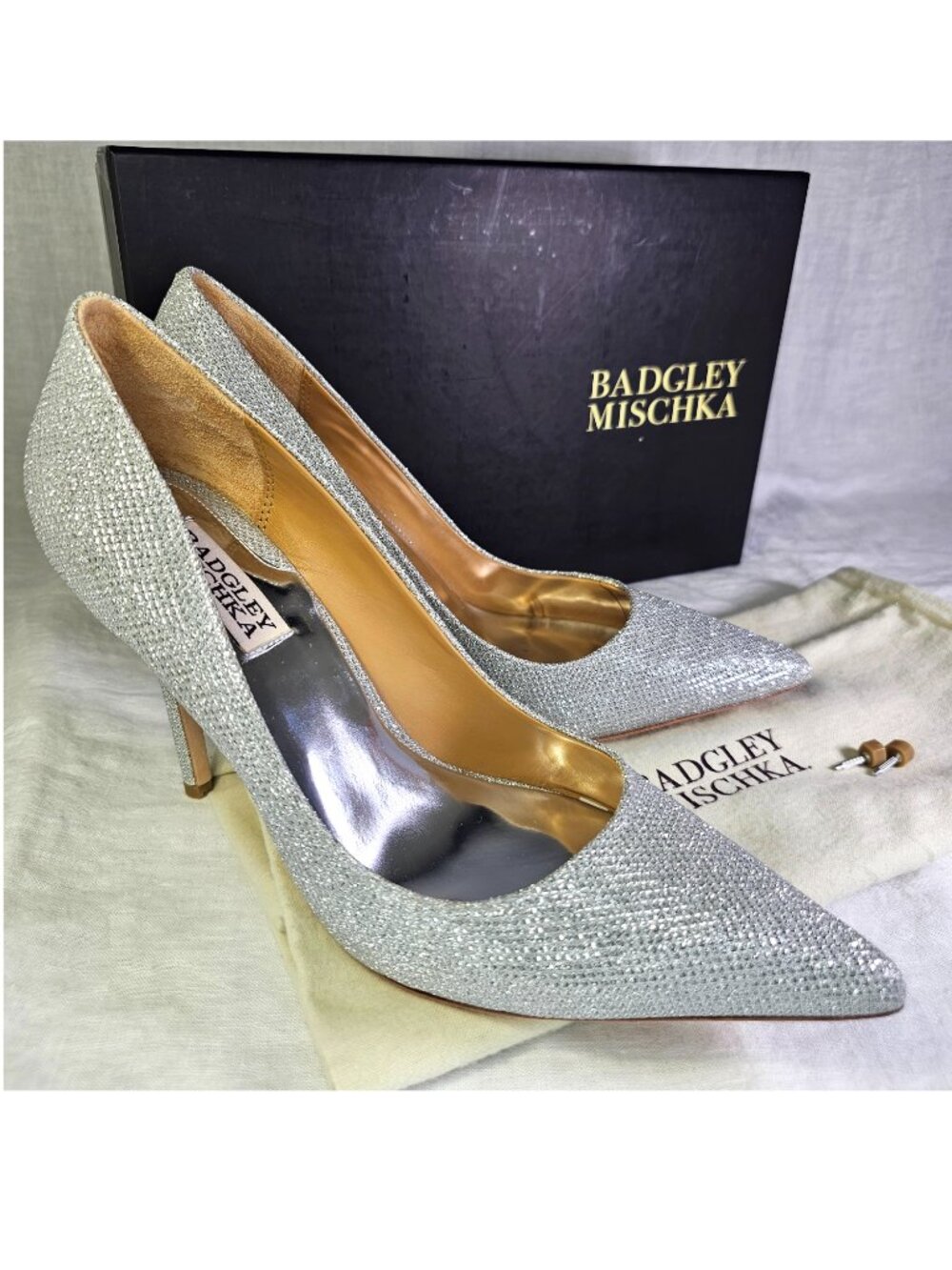 Badgley Mischka Ponder Silfab Pump 4" Stiletto Heel  Scarpin 8.5 Metallic Mesh